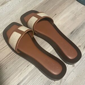 J. Crew Women's Tan and Cream Slide Sandals